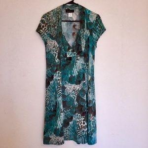 Green animal print stretch v-neck dress 14